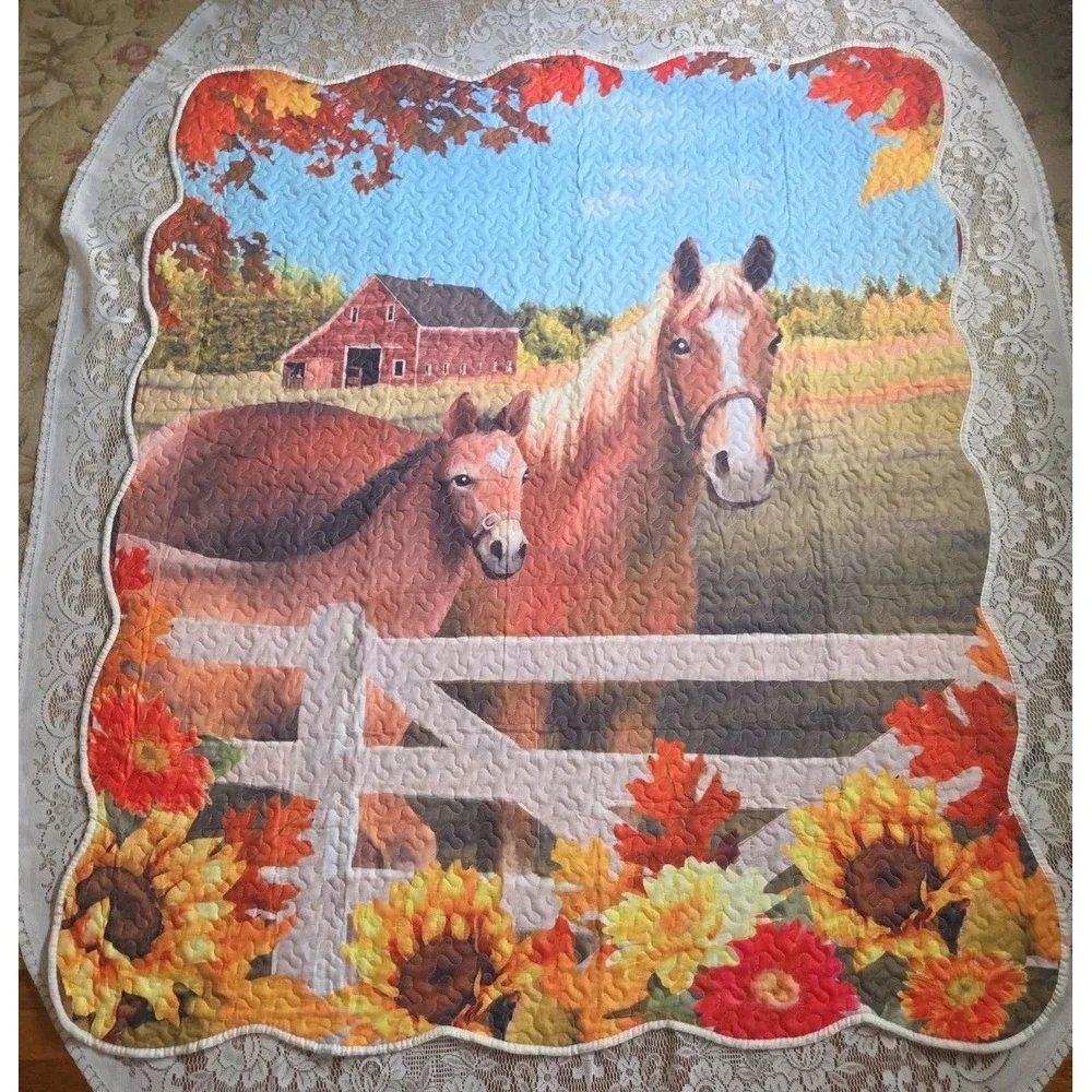 Horse Themed Quilted Throw Blanket 50